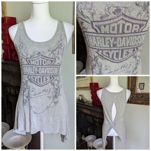 HARLEY DAVIDSON Motorcycles Women’s Small Rhinestone Tank Top Gray Purple 109